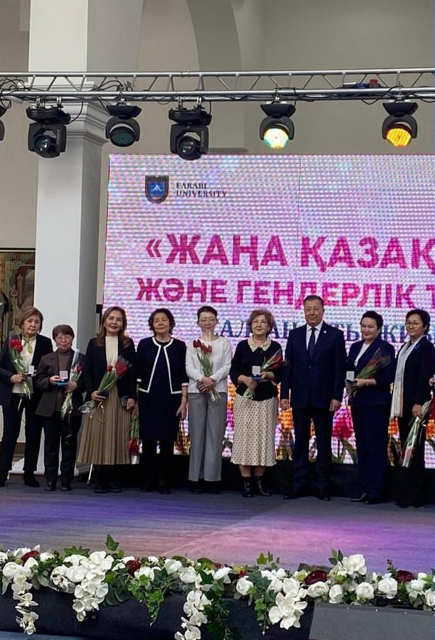 Al-Farabi Kazakh National University at the University, in honor of the International Women's day - March 8, at the solemn event "New Kazakhstan and gender equality", the honored teacher of our department, pride Balakaeva Gulnar Tultaevna was awarded the Medal "Enbek Eri" on behalf of the rector of our university.